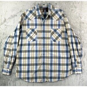 Perry Ellis Men’s Pearl Snap Button Shirt Long Sleeve Casual Outdoors Plaid XL